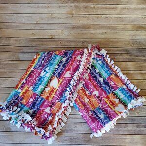 Hearts on Rainbow Fleece Blanket, Hand-Tied Fringe, 54x70